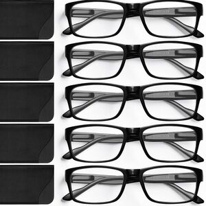 GAOYE Set of 5 Blue Light Rectangular Reading Glasses with Slim Arms +1.25